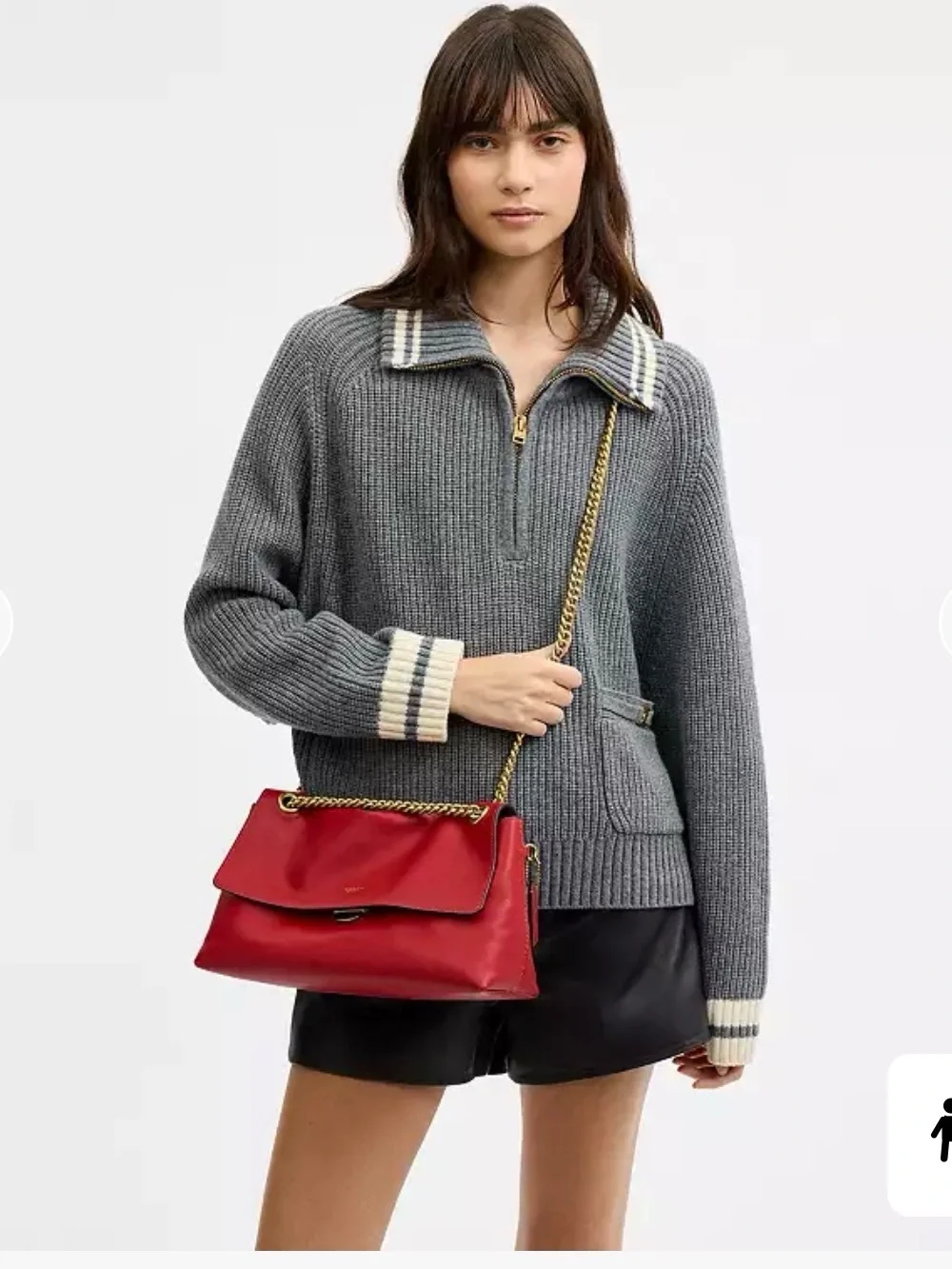 Coach Red Leather Shoulder Bag with Gold Chain Strap